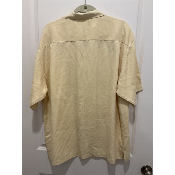 Tommy Bahama Silk Shirt Large Yellow Short Sleeve Button Down Palm Tree Print - Picture 5 of 9